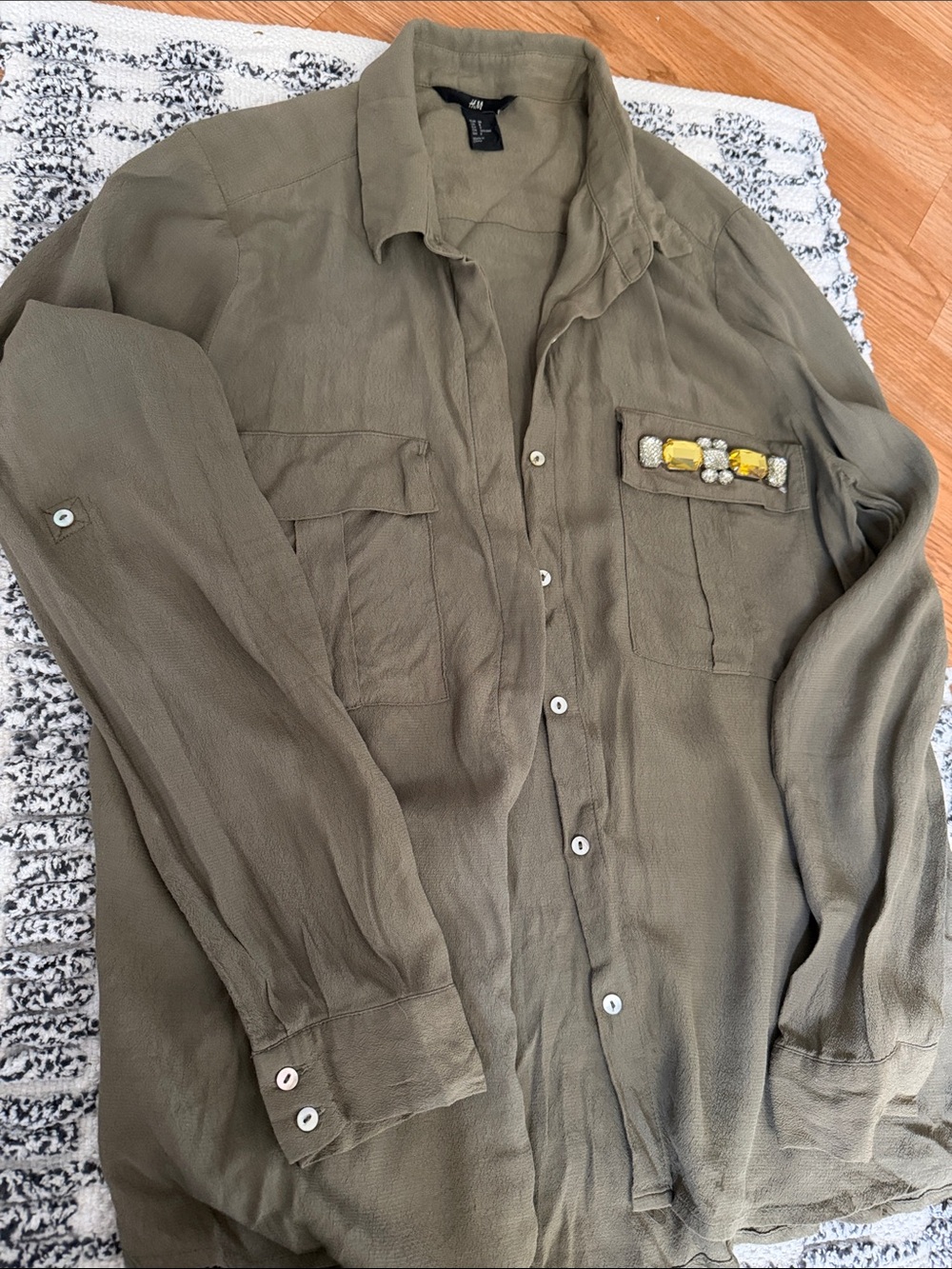 H&M Women’s Olive Shirt Jacket with Button Front